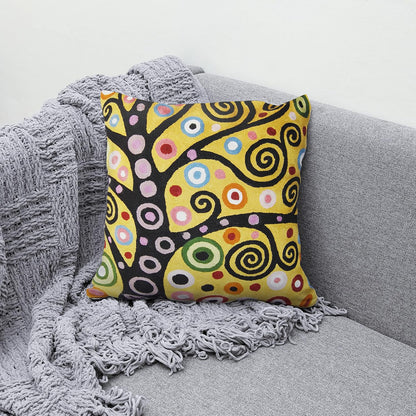 Klimt Yellow Tree of Life Pillow Cover Gold Floral Pillowcase Flower Botanical Gold Accent Suzani Sofa Cushions Kids Room Cushions Hand Embroidered Wool Size - 18x18