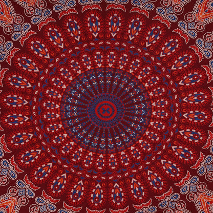 Bless International Handmade Indian hippie Bohemian Psychedelic Peacock Mandala Wall hanging College Dorm Beach Throws Table Cloth Bedding Tapestry (Blue Red, Twin(54x72Inches)(140x185cms))