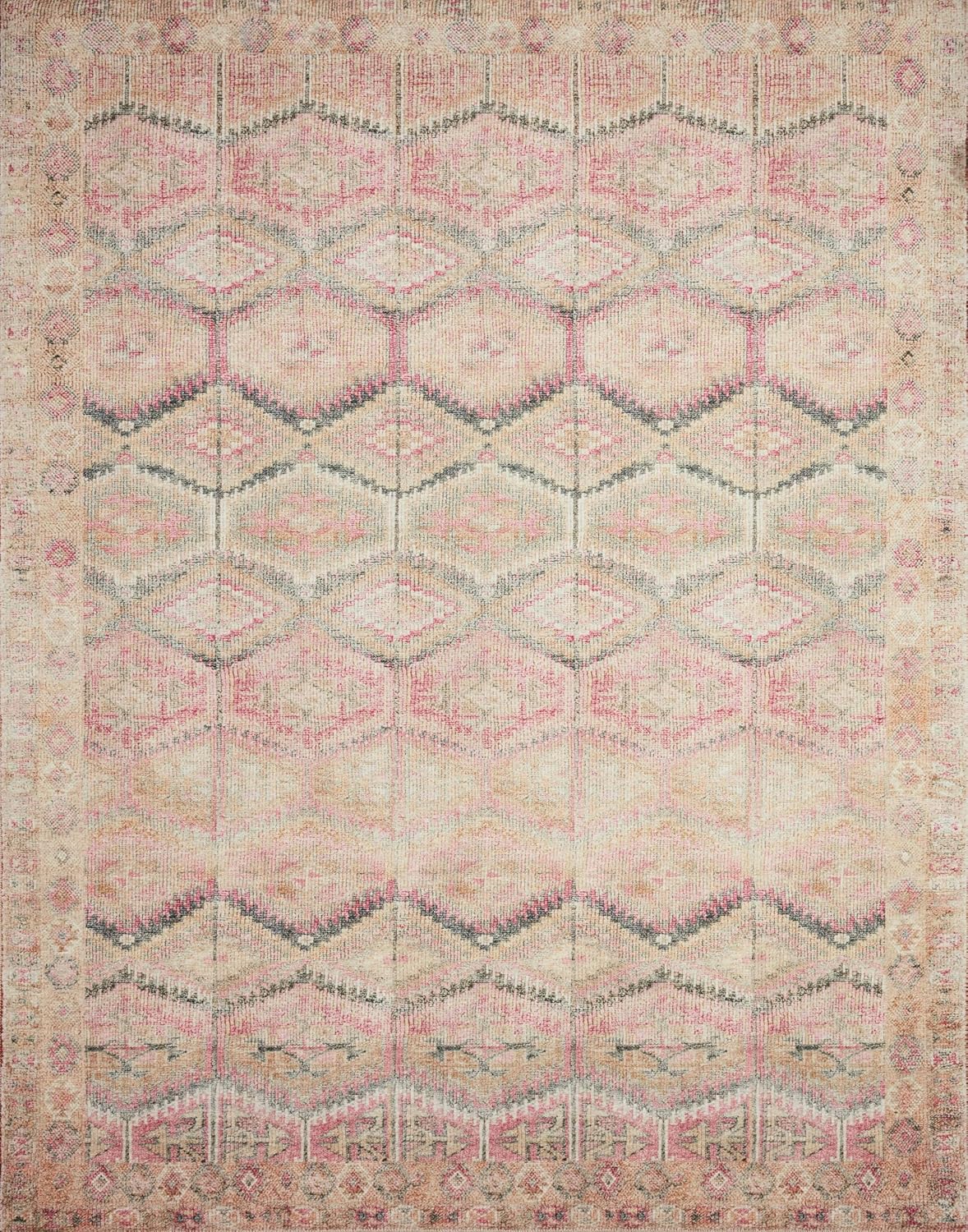 Loloi Layla Collection LAY-17 Pink/Lagoon 3'-6" x 5'-6" .13" Thick Accent Rug, Soft, Durable, Vintage Inspired, Distressed, Low Pile, Non-Shedding, Easy Clean, Printed, Living Room Rug