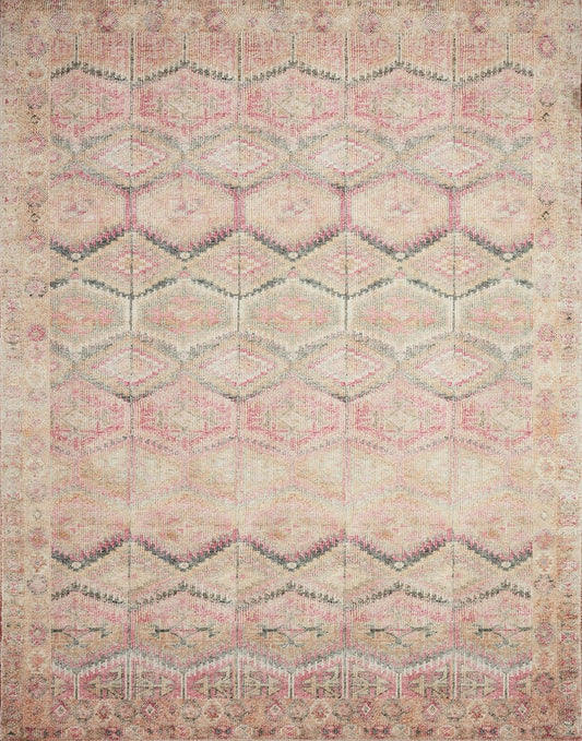 Loloi Layla Collection LAY-17 Pink/Lagoon 5'-0" x 7'-6" .13" Thick Area Rug, Soft, Durable, Vintage Inspired, Distressed, Low Pile, Non-Shedding, Easy Clean, Printed, Living Room Rug