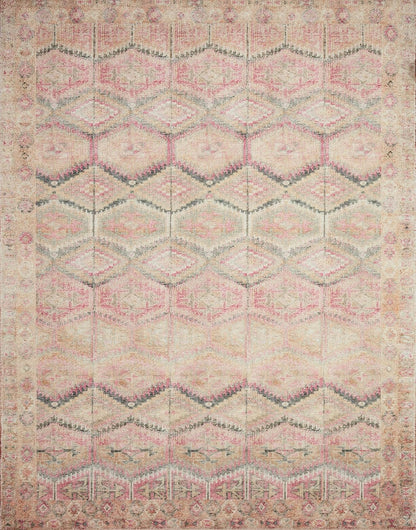 Loloi Layla Collection LAY-17 Pink/Lagoon 2'-6" x 12'-0" .13" Thick Runner Rug, Soft, Durable, Vintage Inspired, Distressed, Low Pile, Non-Shedding, Easy Clean, Printed, Living Room Rug