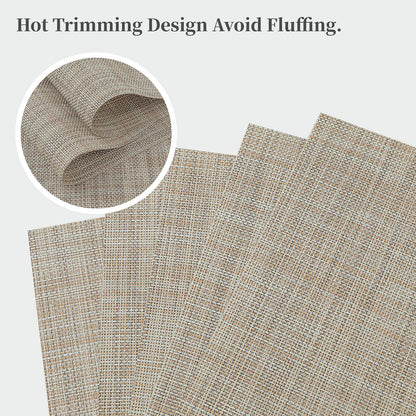 Leetaltree Linen Yellow Placemats Set of 6 - Heat Resistant Non-Slip Place mats for Dining Table, Washable Durable PVC Vinyl Woven Table Mats（Linen Yellow, 6）