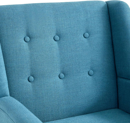 HUIMO Accent Chairs Set of 4, Upholstered Button Tufted Armchair, Linen Fabric Sofa Chairs for Bedroom, Living Room, Mid Century Modern Comfy Reading Chair (Lake Blue)
