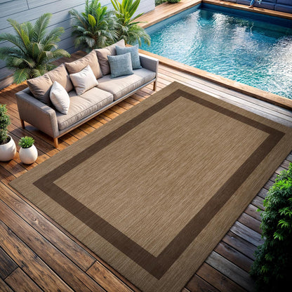 CAMILSON Outdoor Rug 6x9 - Modern Outside Rugs for Patios Porches Waterproof Durable Washable Non-Shedding, Easy-to-Clean Indoor Outdoor Area Carpet (6 x 9, Bordered - Jute)