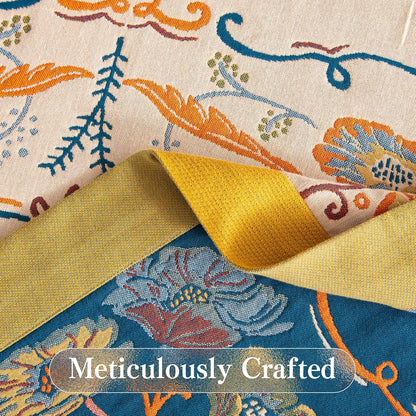 Boho Throw Blanket Twin Size, Soft Cozy Cotton Muslin Quilt Blanket for Bed Decor, Floral Patterned Couch Sofa Chair Cover, Vintage Farmhouse Cottage Tapestry Woven Blanket, Yellow&Blue