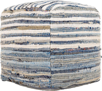 Mark&Day Pouf Ottoman, Korneuburg Natural Fiber Navy Cube Pouf Foot Rest for Living Room, Bedroom and Boho Home Decor (16"x16"x16")