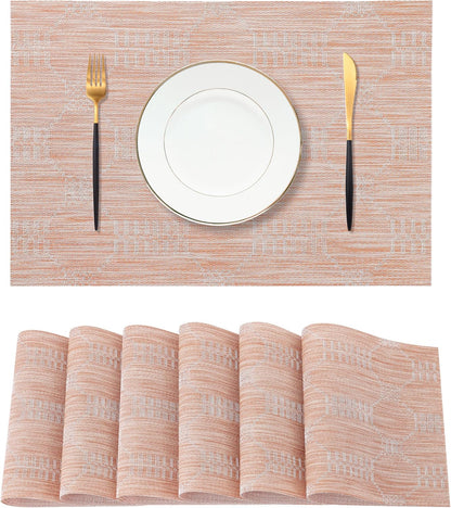 Leetaltree Coral Placemats Set of 6 - Heat Resistant Non-Slip Place mats for Dining Table, Washable Durable PVC Vinyl Woven Table Mats（Coral, 6）
