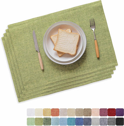 Home Brilliant Green Placemats Set of 4 Washable Place Mats Linen Placemats Heat Resistant Table Mats for Wooden Table Indoor Outdoor Decor, Lime Green