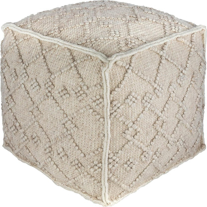 Mark&Day Pouf Ottoman, Lanzendorf Bohemian/Global White Cube Pouf Foot Rest for Living Room, Bedroom and Boho Home Decor (18"x18"x18")