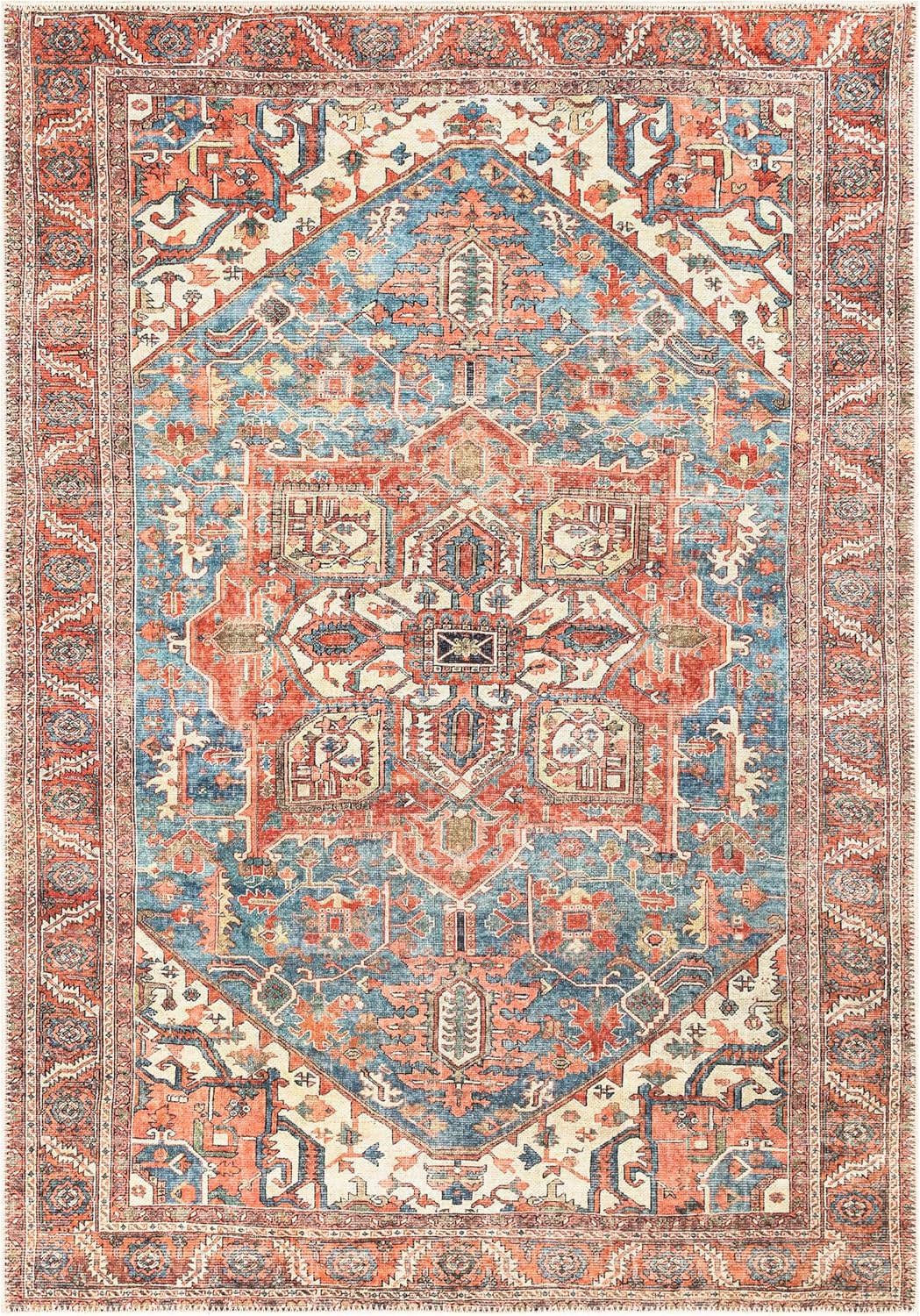 Keen Home Design 5x7 Rug - Machine Washable Area Rug with Non-Slip Backing, Ideal for Living Room, Dining Room, Bedroom - Vintage, Easy Clean, Durable, Low Pile Rug - (5' x 7')