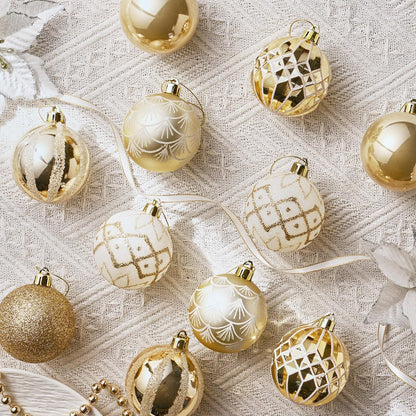 Valery Madelyn Christmas Ornaments Set, 30ct 2 Inches White and Gold Shatterproof Christmas Tree Decorations Ball Ornaments Bulk, Elegant Hanging Ornaments for Xmas Holiday Party Decor
