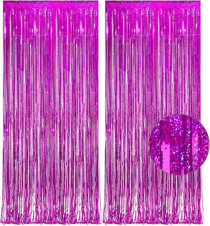 Magenta Tinsel Curtain Party Backdrop - GREATRIL Foil Fringe Curtain Photo Booth Streamers for Bachelorette Party Engagement Bridal Shower 2 PCS