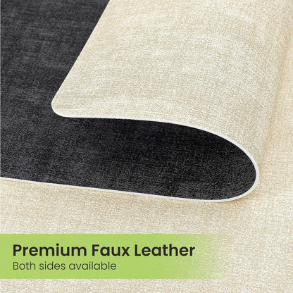 Faux Leather Dual Sided Placemats Set of 4, Square Non-Slip Heat Resistant Placemats with Coaster, Reversible wipeable Waterproof Table Mats for Kitchen, Dining, Outdoor (4, Black Beige)