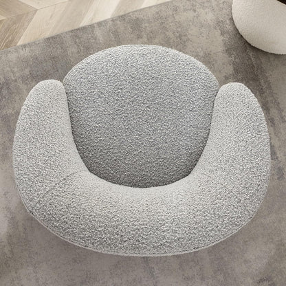 KINWELL 34" W Mid Century Modern Swivel Barrel Chair, Round Upholstered Boucle Swivel Accent Chairs, No Assembly Sofa Chair for Living Room Bedroom Reading Apartment Lounge Nursery(Black White)