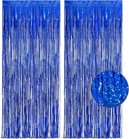 Dark Blue Tinsel Backdrop Streamers - GREATRIL Party Streamers Backdrop Foil Fringe Curtains for Birthdays/Bachelorette/Bridal Shower/Engagement Decorations - 1m x 2.5m - Pack of 2