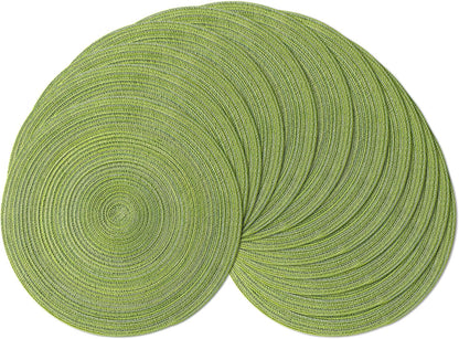 Leetaltree Round Placemats Heat and Slip Resistant Cotton Table Mats, Washable Bohemian Placemats for Dining Tables (Sage Green, Set of 12)