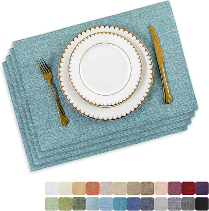 Home Brilliant Cloth Placemats Set of 4 for Holiday Dinner Linen Placemat Heat Resistant Dining Table Place Mats for Kitchen Table, 13 x 19 inches, Teal
