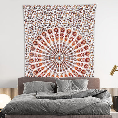 Bless International Handmade Indian hippie Bohemian Psychedelic Peacock Mandala Wall hanging College Dorm Beach Throws Table Cloth Bedding Tapestry (Orange Brown, Poster(30x40Inches)(76x101cms))