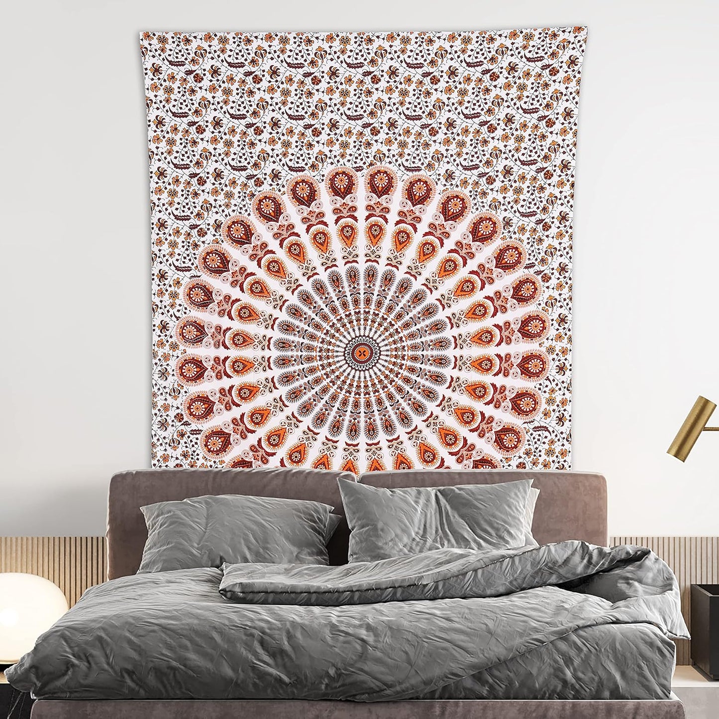 Bless International Handmade Indian hippie Bohemian Psychedelic Peacock Mandala Wall hanging College Dorm Beach Throws Table Cloth Bedding Tapestry (Orange Brown, Twin(54x72Inches)(140x185cms))