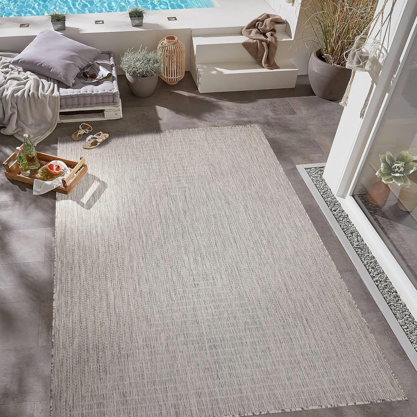 Adiva Rugs Outdoor Indoor Area Rug, Weather Resistant, Easy to Clean, Stain Resistant Floor Mat for Dining Room, Backyard, Deck, Patio (Silver Weiss, 6' x 9')