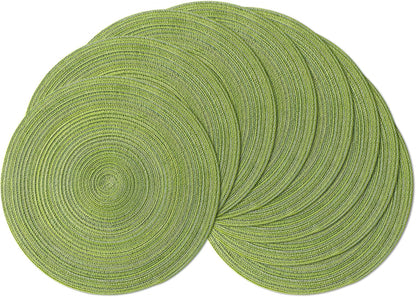 Leetaltree Round Placemats Heat and Slip Resistant Cotton Table Mats, Washable Bohemian Placemats for Dining Tables (Sage Green, Set of 8)