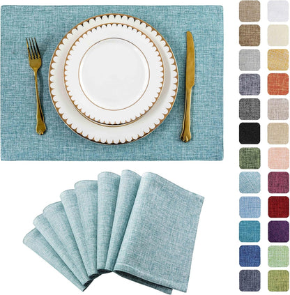 Home Brilliant Cloth Placemats Set of 8 for Holiday Dinner Linen Placemat Heat Resistant Dining Table Place Mats for Kitchen Table, 13 x 19 inches, Teal