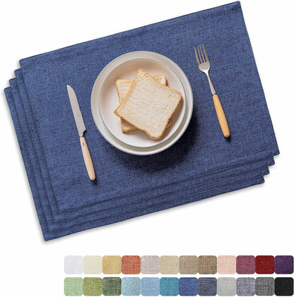 Home Brilliant Placemats Set of 4 Linen Blue Placemats Heat Resistant Dining Table Place Mats Kitchen Table Mats, Indigo