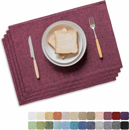 Home Brilliant Red Placemats Set of 4 Cloth Placemat for Holiday Heat Resistant Dining Table Mats Kitchen Washable Place Mats, Wine Red