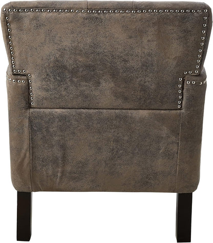 Christopher Knight Home GDFStudio Medford Brown Tufted Club Chair, Fabric Accent Chair with Studded Nailhead Accents