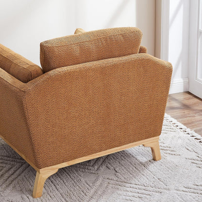 Large-Sized Accent Chair, Thick Cushion Bedroom Reading Chair, Comfortable Living Room Single Sofa， Boucle Curry