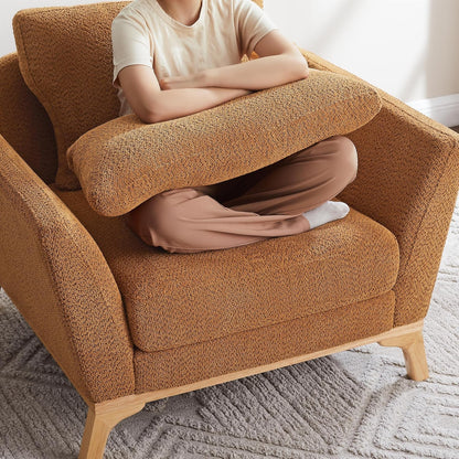 Large-Sized Accent Chair, Thick Cushion Bedroom Reading Chair, Comfortable Living Room Single Sofa， Boucle Curry