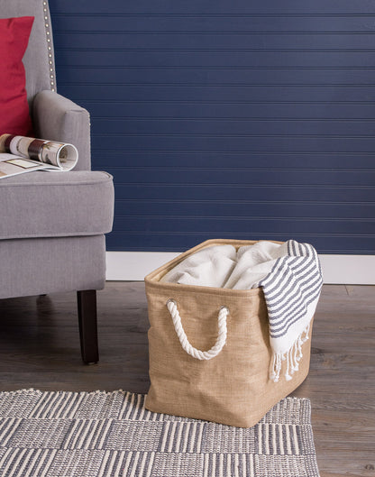 DII, Collapsible Variegated Polyester Storage Bin with Cotton Handles Small Taupe