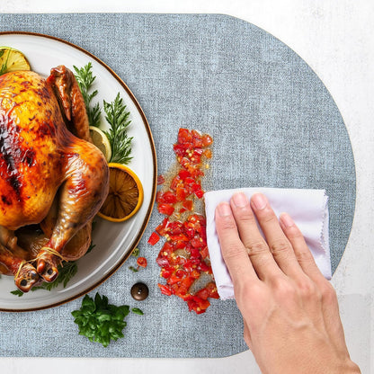 DOLOPL Placemats Set of 6, Oval Reversible Wipeable & Heat Resistant Place Mats, Modern Faux Leather Table Mats for Kitchen, Neutral Tablemats for Dining Table Decor, Wedding, Party(Dusty Blue)