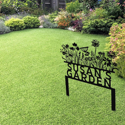 Custom Flowers Metal Garden Decor, Sign for Flower Beds, Personalized Flowers Garden Sign with Stakes, Metal Yard Art, Gift for Grandmother, Patio Decor, Farmhouse Decorations, Mom Gift