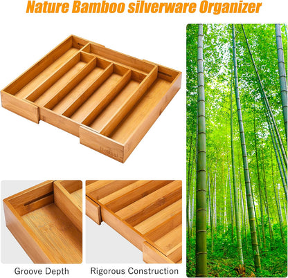 Bellsal Silverware Organizer Kitchen Drawer Organizer Expandable Bamboo Utensil Holder Cutlery Tray for Kitchen Utensil and Flatware Bedroom Office