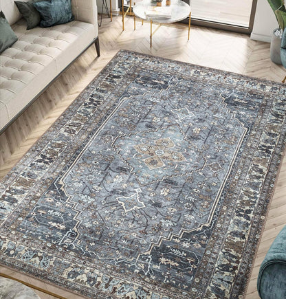 Keen Home Design 6x9 Rug - Machine Washable Area Rug with Non-Slip Backing, Ideal for Living Room, Dining Room, Bedroom - Vintage, Easy Clean, Durable, Low Pile Rug - (6' x 9')