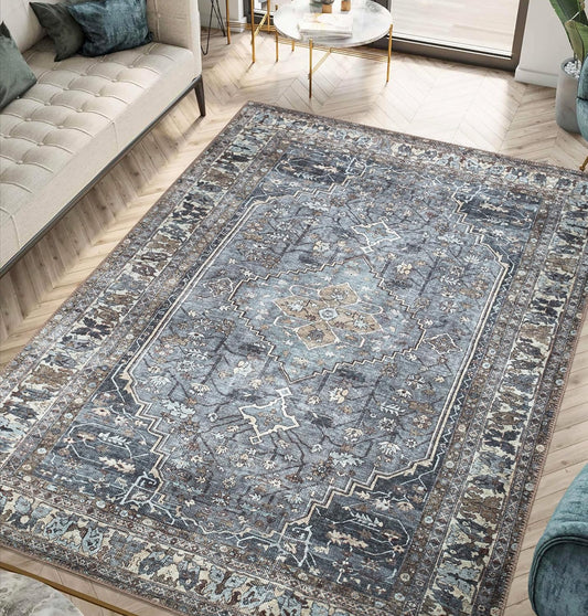 Keen Home Design 6x9 Rug - Machine Washable Area Rug with Non-Slip Backing, Ideal for Living Room, Dining Room, Bedroom - Vintage, Easy Clean, Durable, Low Pile Rug - (6' x 9')