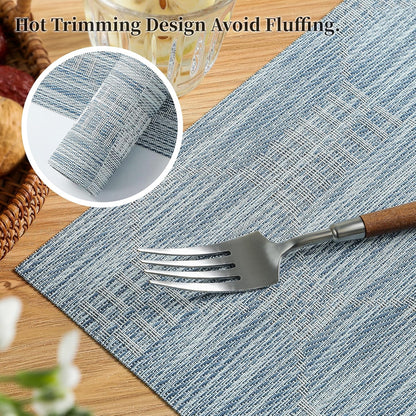 Leetaltree Jacquard Blue Placemats Set of 4 - Heat Resistant Non-Slip Place mats for Dining Table, Washable Durable PVC Vinyl Woven Table Mats (Jacquard Blue, 4)