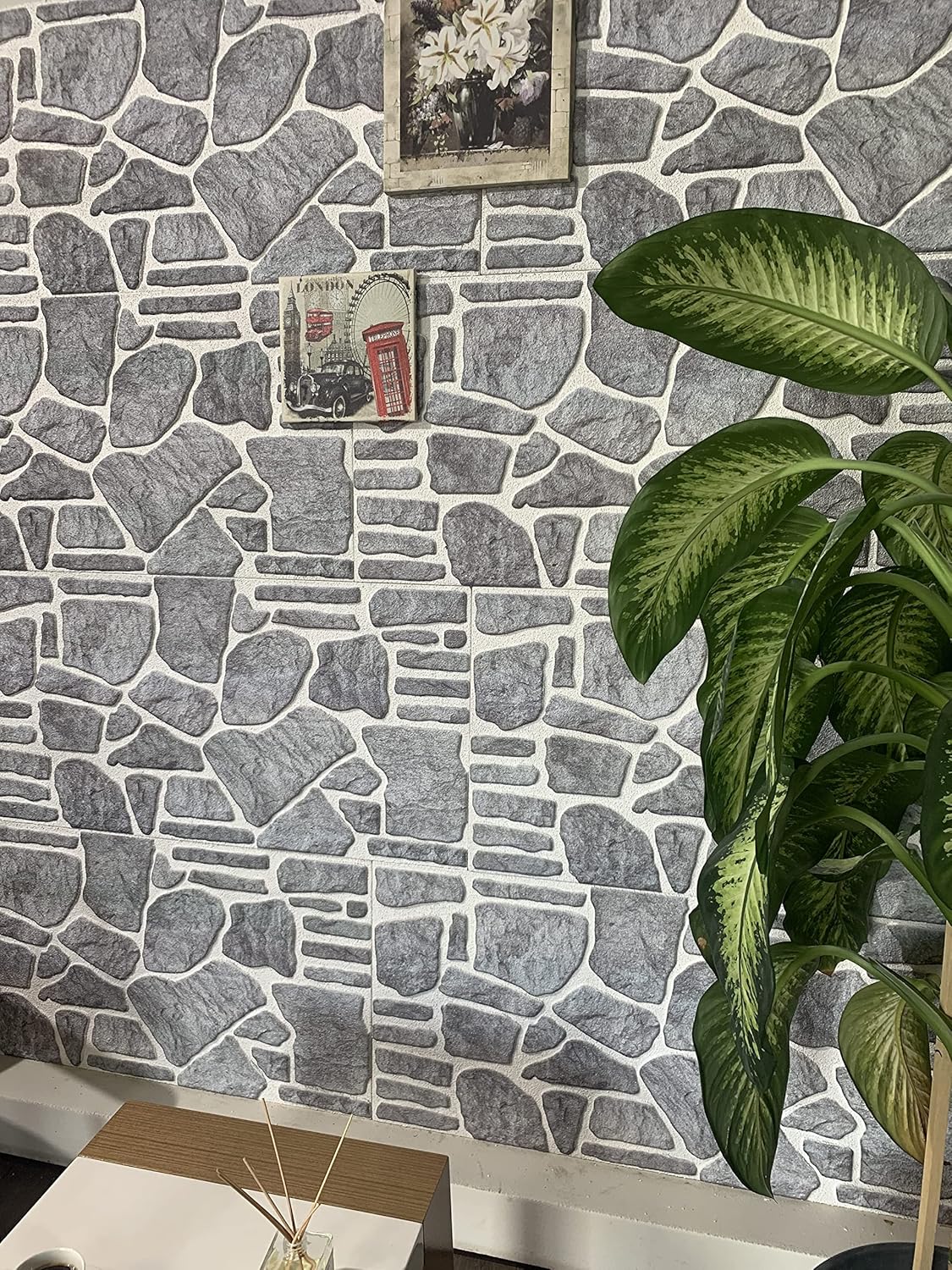 Dundee Deco 3D Wall Panels - Cladding, Bluish Grey White Stone Look Wall Paneling, Styrofoam Facing for Interior and Exterior Applications, DIY, Set of 10, Covers 54 sq ft