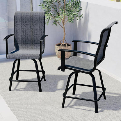 Grand patio Counter Height Outdoor Swivel Bar Stools Set of 2, Patio Bar Chairs with Arms Backs for Porch Balcony, Poolside, Deck (Black&Grey Plaid, 2PC)