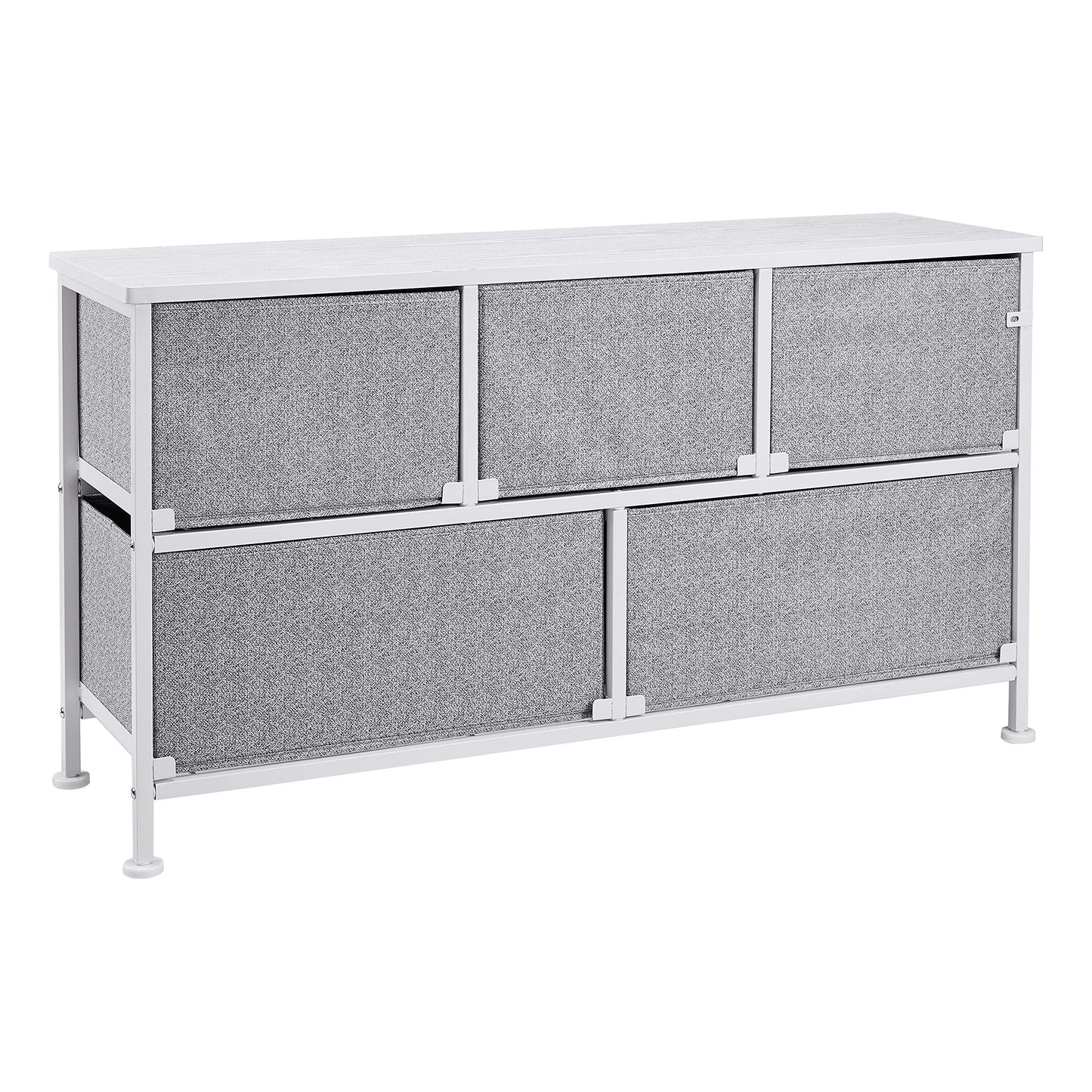 Amazon Basics Extra Wide Fabric 5-Drawer Storage Organizer Unit for Bedroom Closet, White