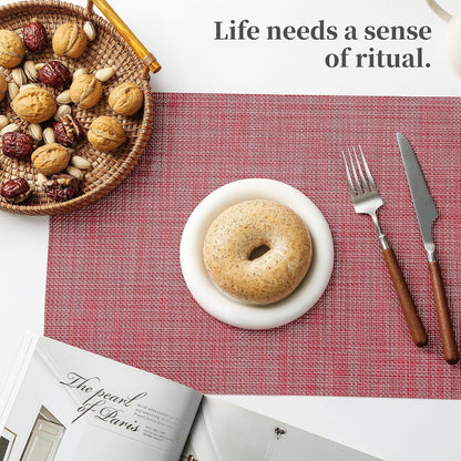 Leetaltree Red Placemats Set of 8 - Heat Resistant Non-Slip Place mats for Dining Table, Washable Durable PVC Vinyl Woven Table Mats（Red, 8）