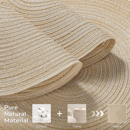 Leetaltree Round Placemats Heat and Slip Resistant Cotton Table Mats, Washable Bohemian Placemats for Dining Tables (Beige, Set of 8)