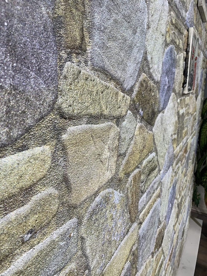 Dundee Deco 3D Wall Panels - Cladding Blue Grey Buff Stone Look Wall Paneling, Styrofoam Facing for Interior and Exterior Applications, DIY, Sample, Size 10 x 10 in.
