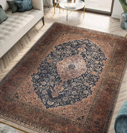 Keen Home Design 9x12 Rug - Machine Washable Area Rug with Non-Slip Backing, Ideal for Living Room, Dining Room, Bedroom - Vintage, Easy Clean, Durable, Low Pile Rug - (9' x 12')