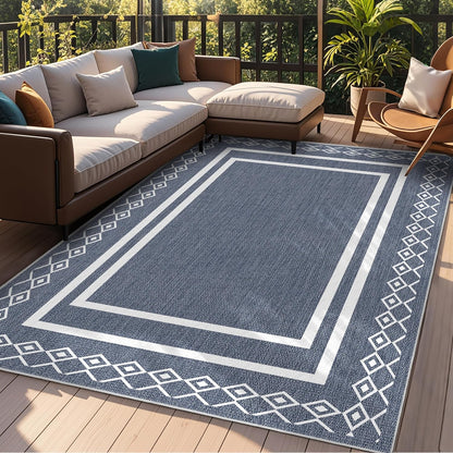 Outdoor Patio Rug, Outside Rectangular Carpet, Moroccan Geometric Rugs, Washable Large Indoor Outdoor Rug 6x9 Mats for RV, Picnic, Backyard, Deck, Balcony, Porch, Beach