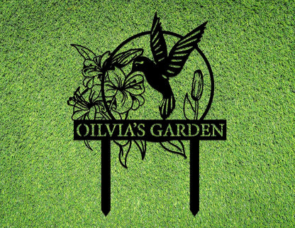 Custom Hummingbird Metal Garden Sign with Stakes, Bird Garden Decorations, Flower Design Personalized Garden Sign, Custom Garden Name Sign, Yard Decor, Home Gift