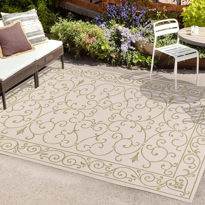 JONATHAN Y Vintage Filigree Indoor Outdoor Area Rug 5X8 Cream/Green, Charleston Textured Weave for Backyard, Patio, Porch, Easy-Cleaning, High Traffic, Pet-Friendly, Non-Shedding (SMB106I-5)