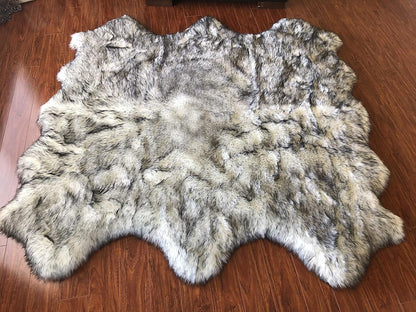 LAMBZY Faux Sheepskin Hypoallergenic Free Shape Silky Shag Rug, Luxury Shaggy Carpet for Bedrooms Rugs Living Kids Rooms Floor Rugs (Sexto 6 Pelts 6'x6', 180x180 cm, White/Black Tips)