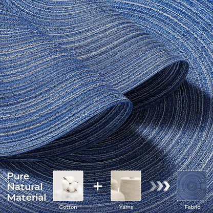 Leetaltree Round Placemats Heat and Slip Resistant Cotton Table Mats, Washable Bohemian Placemats for Dining Tables (Denim Blue, Set of 6)